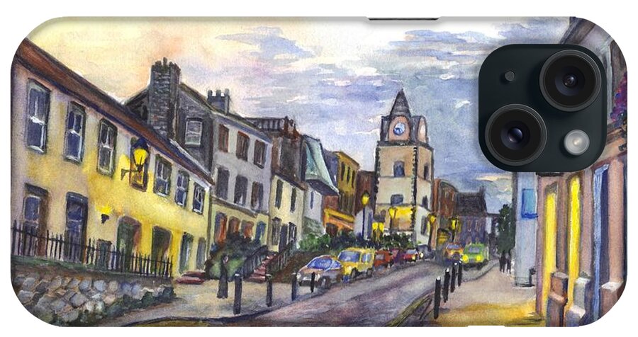 Streetscene iPhone Case featuring the painting Nightfall at South Queensferry Edinburgh Scotland at Dusk by Carol Wisniewski
