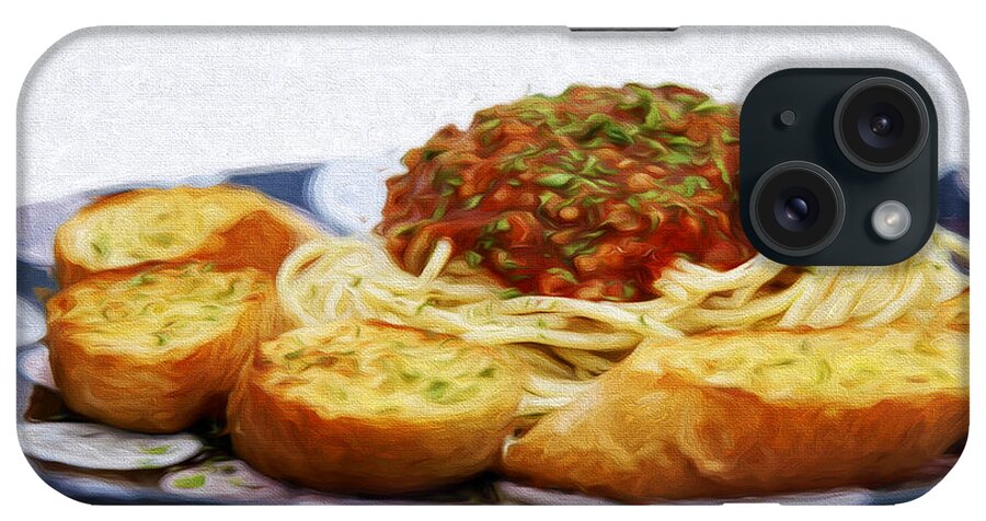 Andee Design Spaghetti iPhone Case featuring the mixed media Spaghetti And Garlic Toast 3 by Andee Design