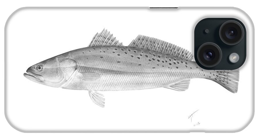 Speck iPhone Case featuring the drawing Speckled Trout - Scientific by Hayden Hammond