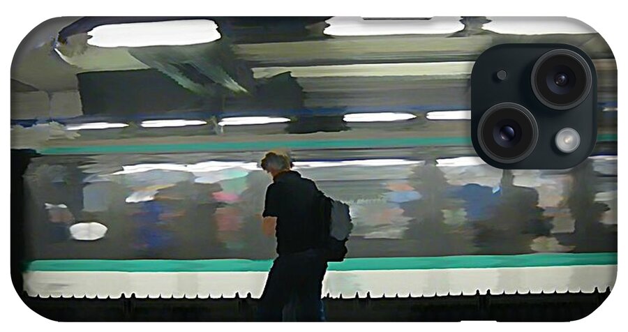 Subway iPhone Case featuring the painting Speeding Subway Train by John Malone