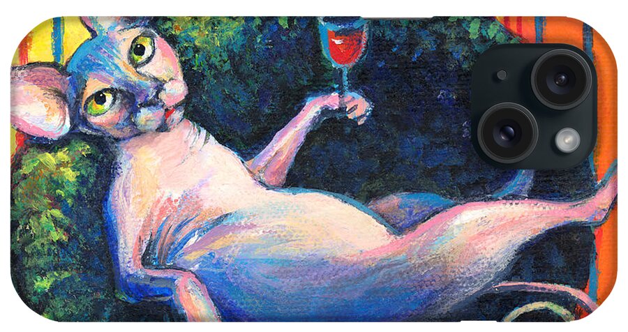 Sphynx Cat iPhone Case featuring the painting Sphynx cat relaxing by Svetlana Novikova