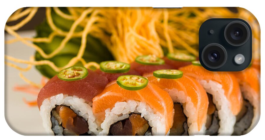 Asian iPhone Case featuring the photograph Spicy Tuna and Salmon Roll by Raul Rodriguez