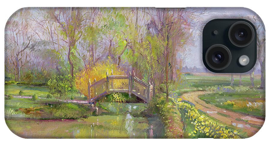Path; Landscape; River; Countryside; Rural iPhone Case featuring the painting Spring Bridge by Timothy Easton