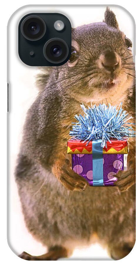 Birthday iPhone Case featuring the photograph Squirrel with Gift by Peggy Collins