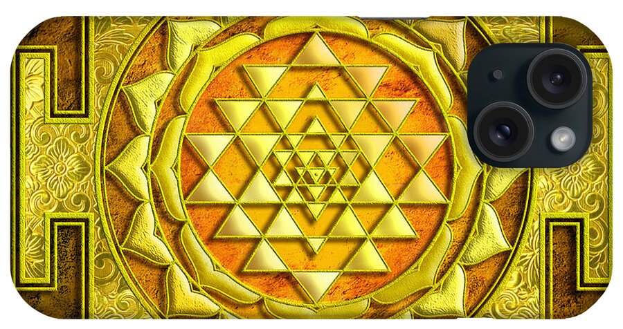 Mandala iPhone Case featuring the mixed media Sri Yantra Gold stone by Lila Shravani