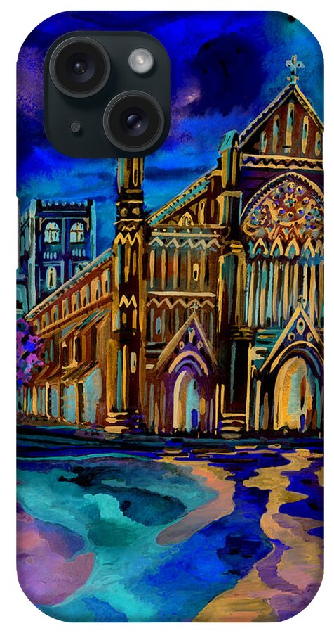 St Albans iPhone Case featuring the digital art St Albans Abbey - Night View by Giovanni Caputo