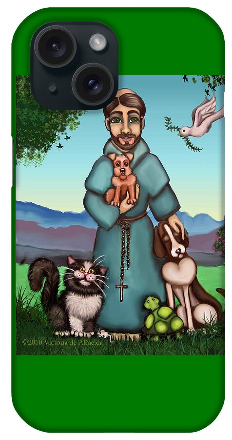 St. Francis iPhone Case featuring the painting St. Francis Libertys Blessing by Victoria De Almeida