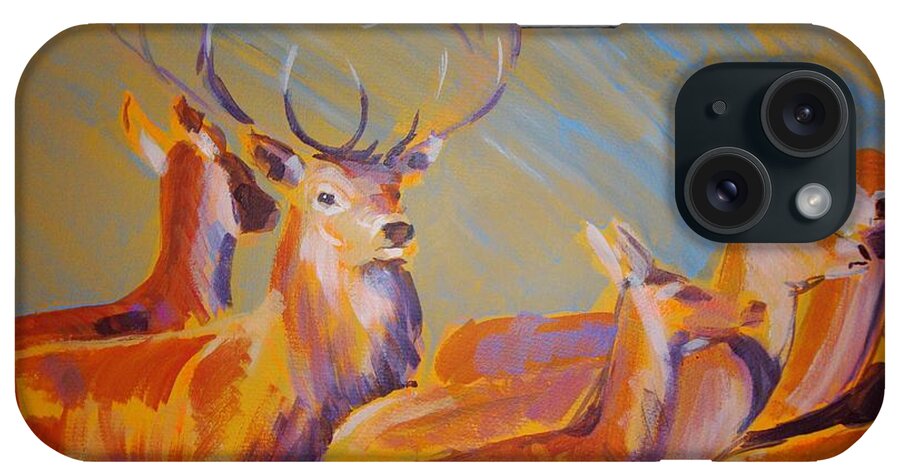 Deer iPhone Case featuring the painting Stag and Deer Painting by Mike Jory
