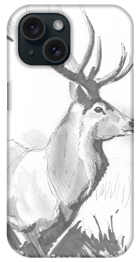 Stag iPhone Case featuring the drawing Stag Drawing by Mike Jory