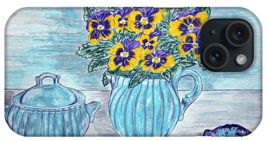 Stangl Pottery iPhone Case featuring the painting Stangl Pottery and Pansies by Kathy Marrs Chandler
