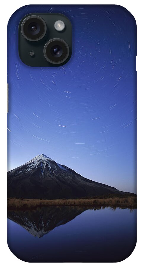 Feb0514 iPhone Case featuring the photograph Star Trails Over Mt Taranaki New Zealand by Harley Betts