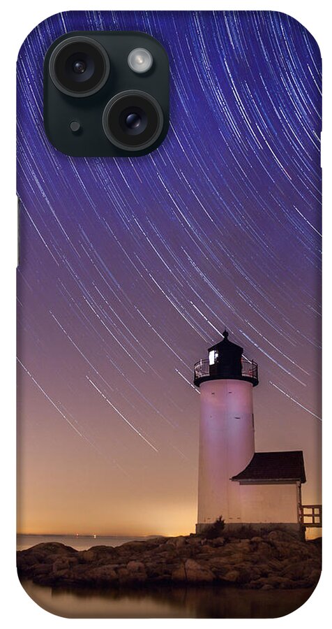 Annisquam Lighthouse Massachusetts iPhone Case featuring the photograph Stars trailing over Lighthouse by Jeff Folger