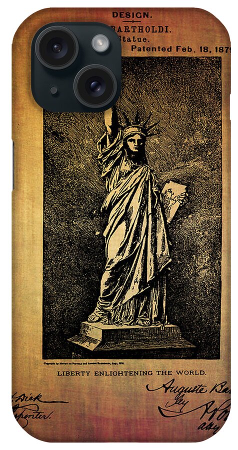 Liberty iPhone Case featuring the digital art Statue if liberty original patent by Bartholdi 1879 by Eti Reid