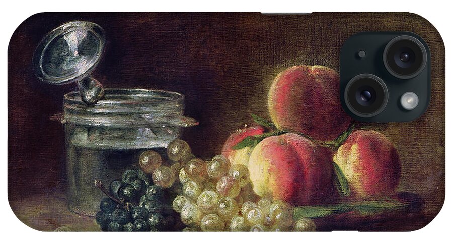 Stemmed Glass iPhone Case featuring the photograph Still Life With A Basket Of Peaches, White And Black Grapes With Cooler And Wineglass, C.1759 Oil by Jean-Baptiste Simeon Chardin