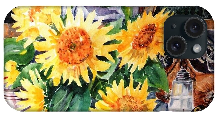 Sunflower Painting iPhone Case featuring the painting Still lIfe with Sunflowers by Trudi Doyle