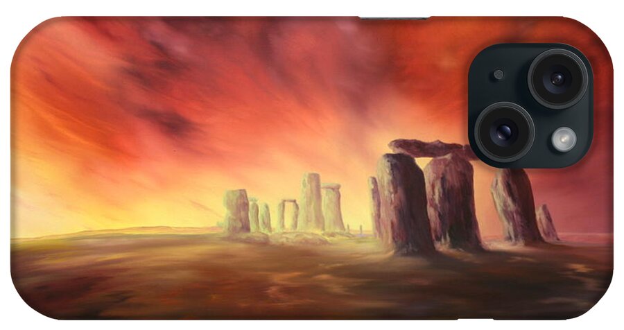 Stonehenge iPhone Case featuring the painting Stonehenge in Wiltshire #1 by Jean Walker
