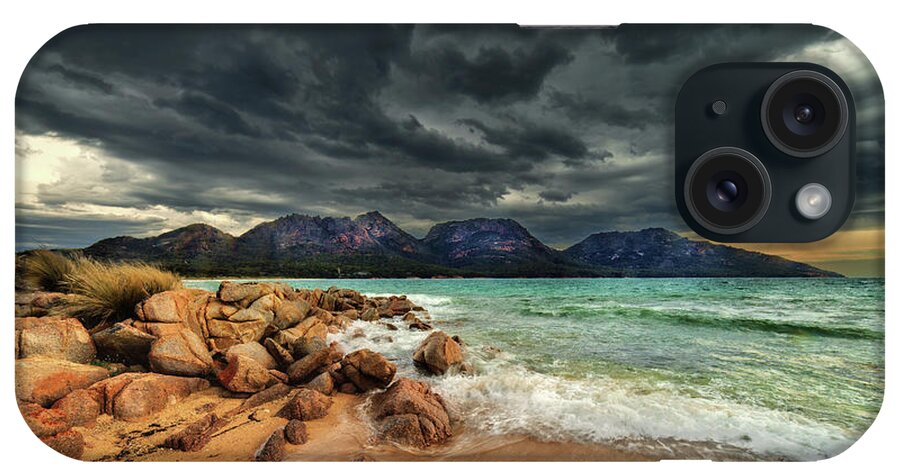 Tranquility iPhone Case featuring the photograph Storm Clouds Over Mountains And Beach by Steve Daggar Photography