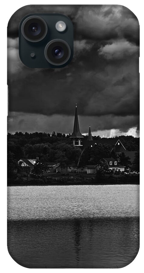 St. Peter Evangelical Lutheran Church And School - Weyauwega iPhone Case featuring the photograph Storm Clouds Over Weyauwega by Thomas Young