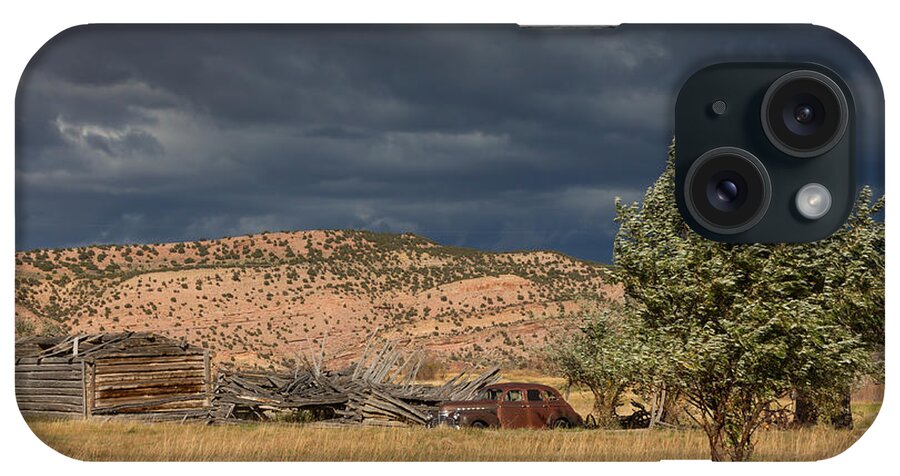 Chevrolet iPhone Case featuring the photograph Storm Whipping Desert Homestead by Kathleen Bishop