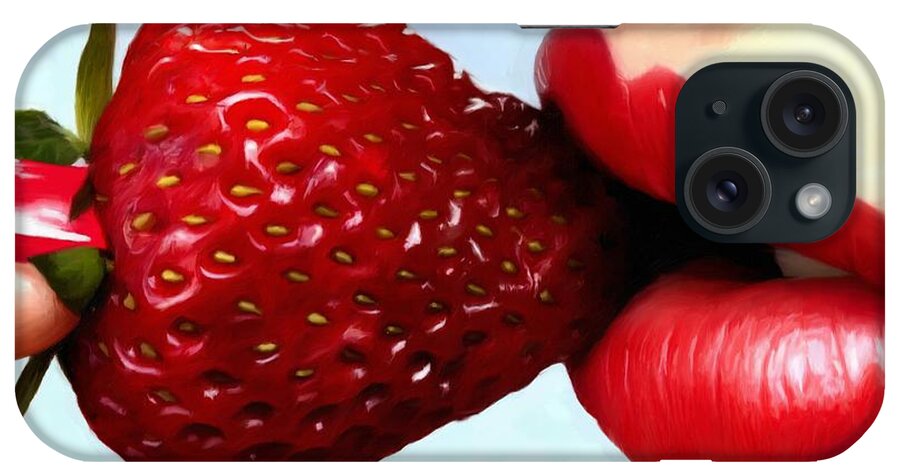 Lips iPhone Case featuring the digital art Strawberry and Lips by Gabriel T Toro