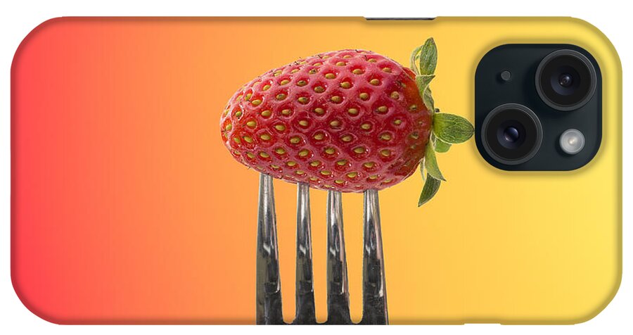 Background iPhone Case featuring the photograph Strawberry on fork by Paulo Goncalves