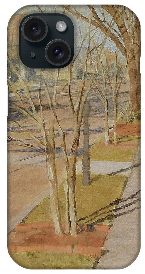 Landscape iPhone Case featuring the painting Street Trees with Winter Shadows by Ellen Paull
