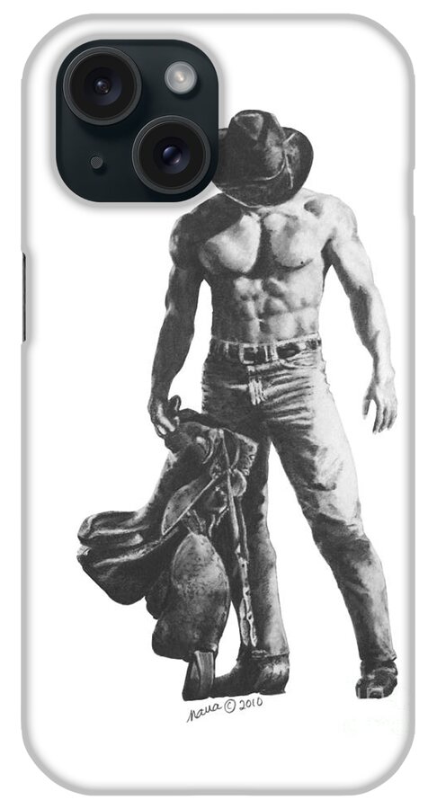 Man iPhone Case featuring the drawing Strength of a Cowboy by Marianne NANA Betts