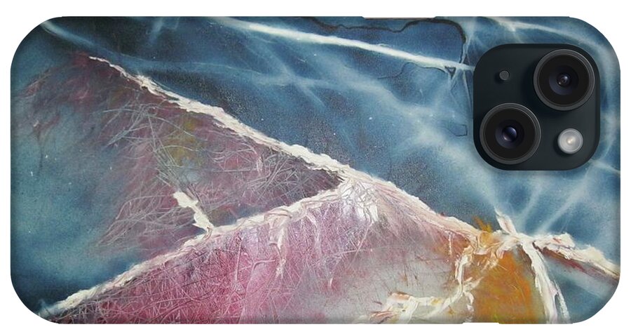 Stained Canvas Using Nature To Forbid The Stain. Oil Painted Over Stain. iPhone Case featuring the painting String Theory - Wave by Carrie Maurer