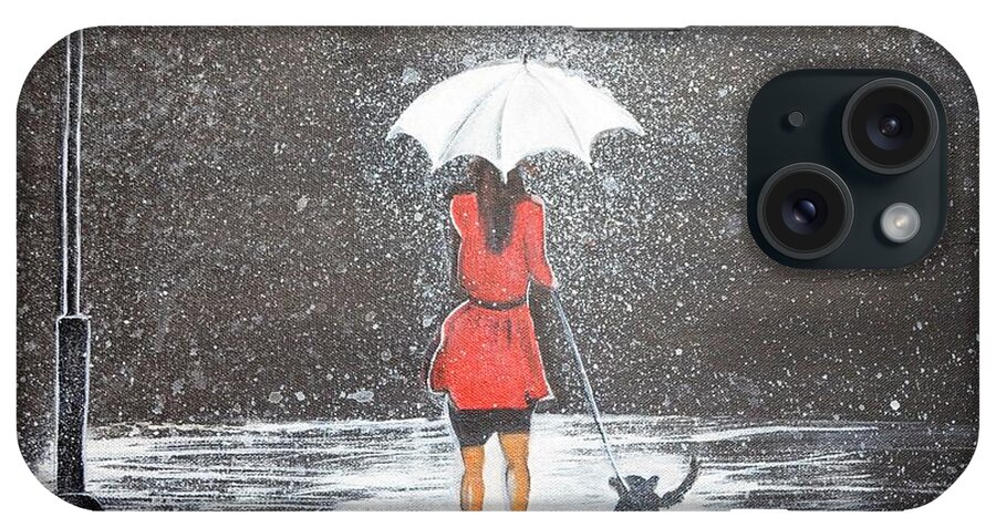 Rain iPhone Case featuring the painting Stroll in the Rain by Manjiri Kanvinde