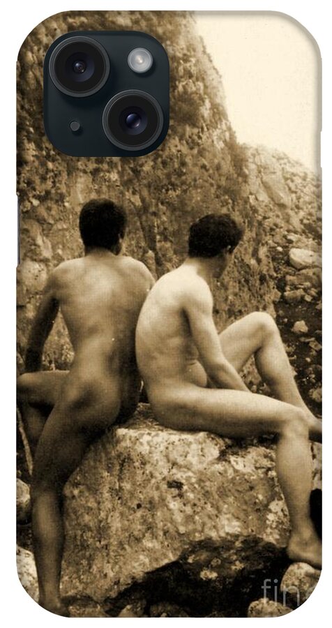 Gloeden iPhone Case featuring the photograph Study of Two Male Nudes Sitting Back to Back by Wilhelm von Gloeden