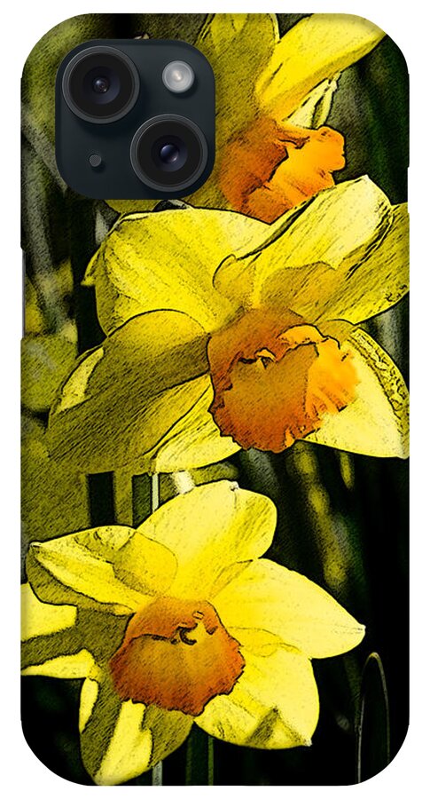 Narcissus iPhone Case featuring the digital art Sumi-e in yellow by Elena Perelman