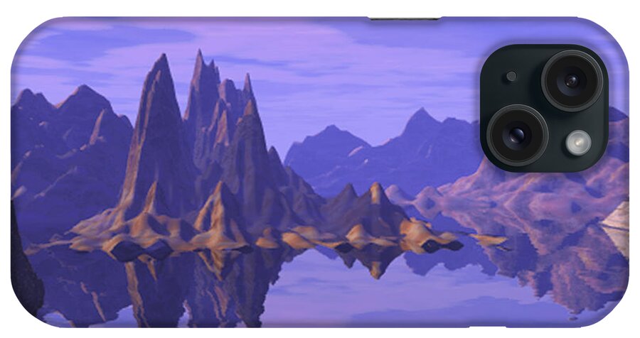 Summer Reflection Mountains Water Sky Fantasy iPhone Case featuring the digital art Summer Reflection by Phillip Mossbarger