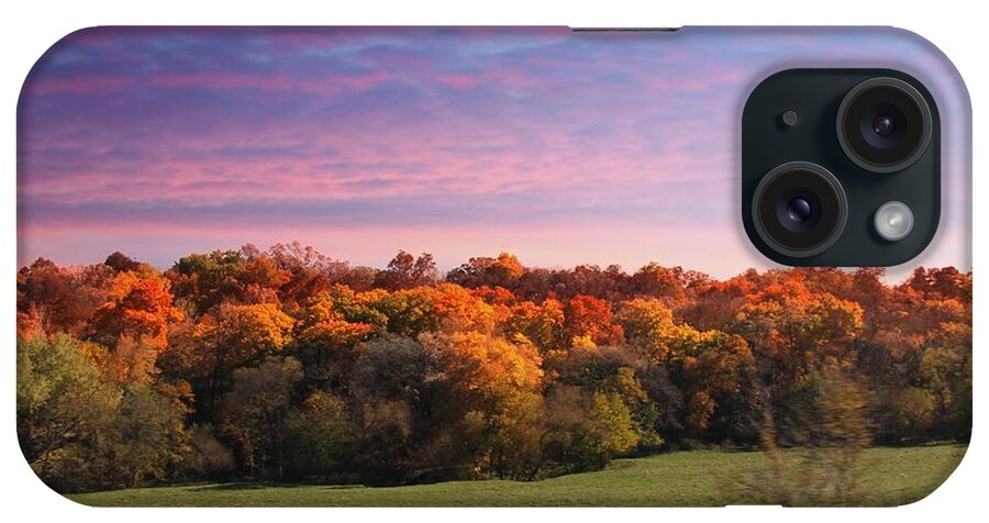 Fall iPhone Case featuring the photograph Sun setting over Fall colors by Yumi Johnson