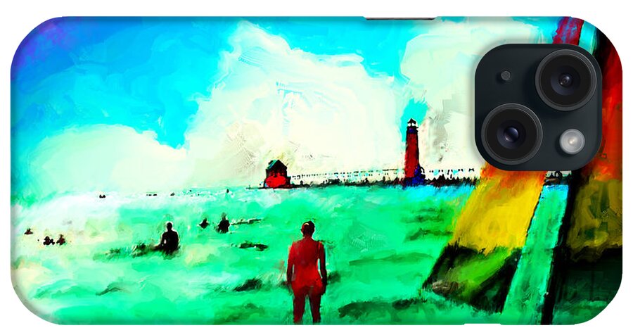 Grandhaven Art Painting iPhone Case featuring the painting Sunday At Grand Haven by Ted Azriel