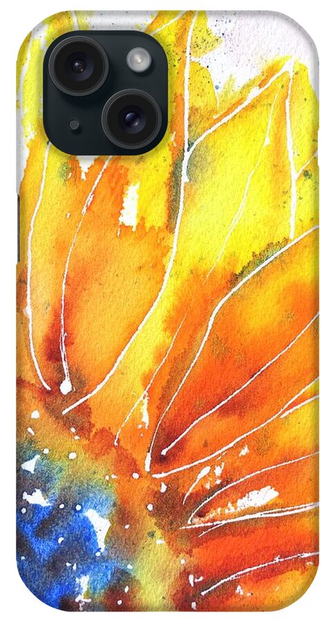 Sunflower iPhone Case featuring the painting Sunflower Blue Orange and Yellow by Carlin Blahnik CarlinArtWatercolor