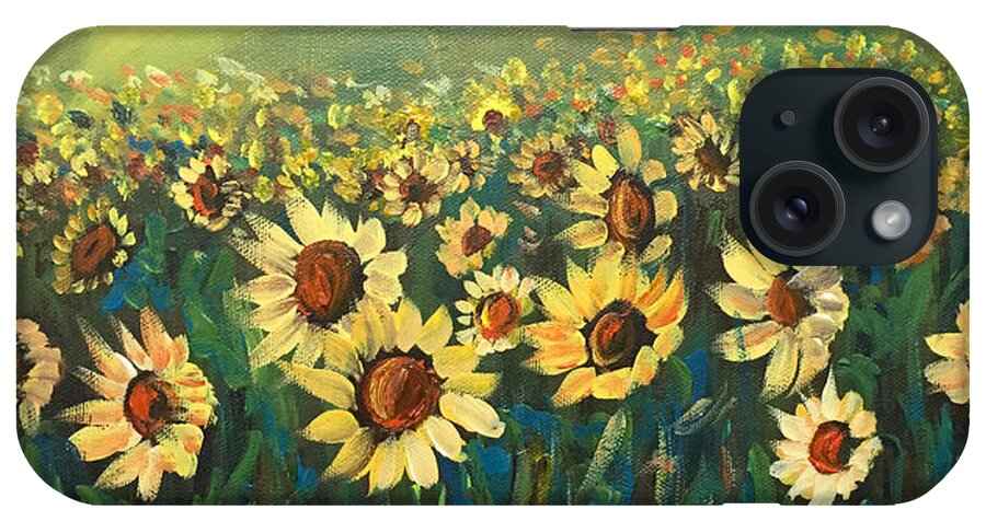 Sunflower Print iPhone Case featuring the painting Sunflower Field by Dorothy Maier