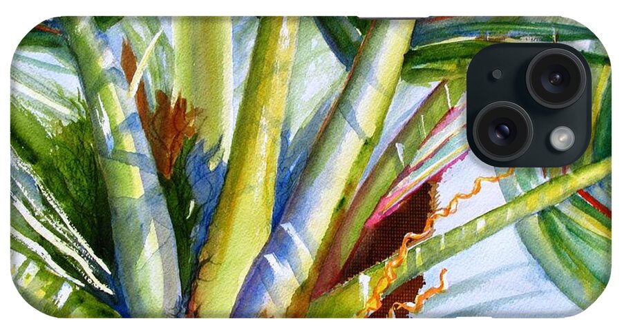 Palm iPhone Case featuring the painting Sunlit Palm Fronds by Carlin Blahnik CarlinArtWatercolor
