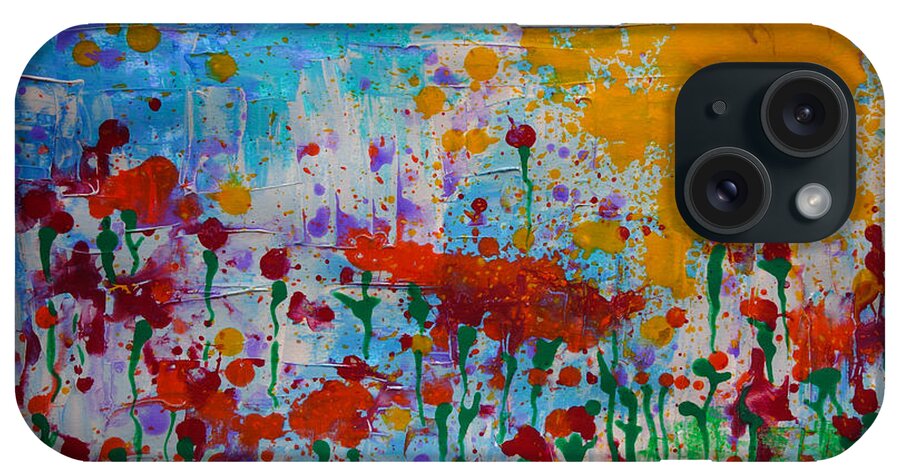 Flower Landscape With Sun iPhone Case featuring the painting Sunny Day by Jacqueline Athmann