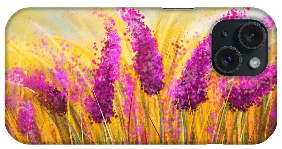 Lavender iPhone Case featuring the painting Sunny Lavender Field - Impressionist by Lourry Legarde
