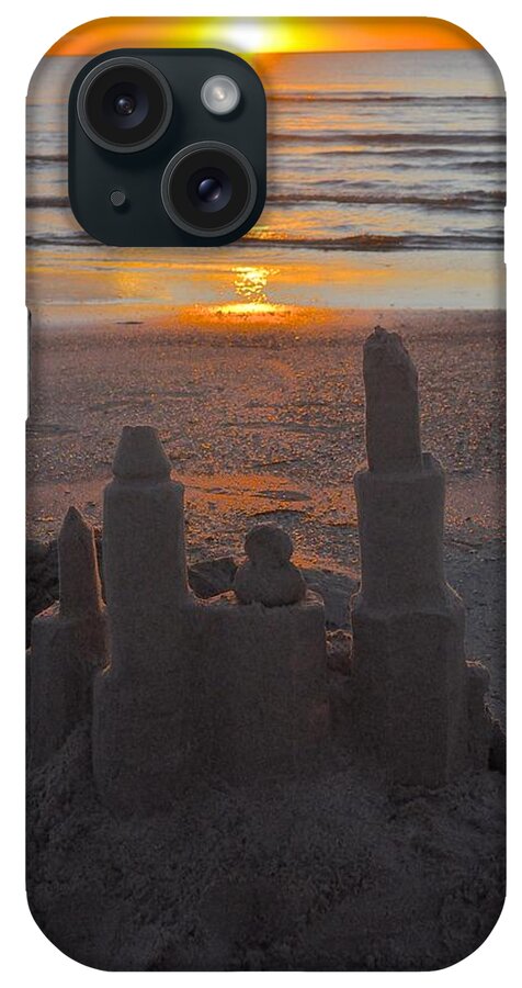 Sunrise On Padre Island iPhone Case featuring the photograph Sunrise and Sand Castles by Kristina Deane