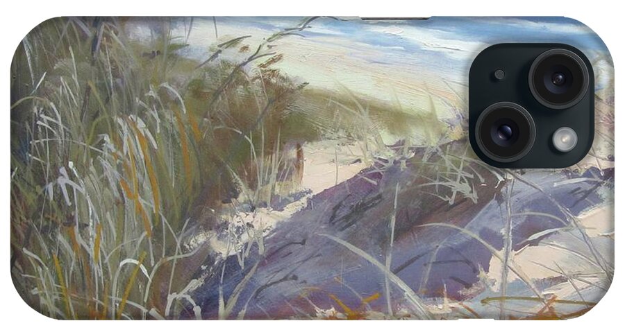 Seascape iPhone Case featuring the painting Sunrise Beach Dunes Sunshine Coast Qld Australia by Chris Hobel