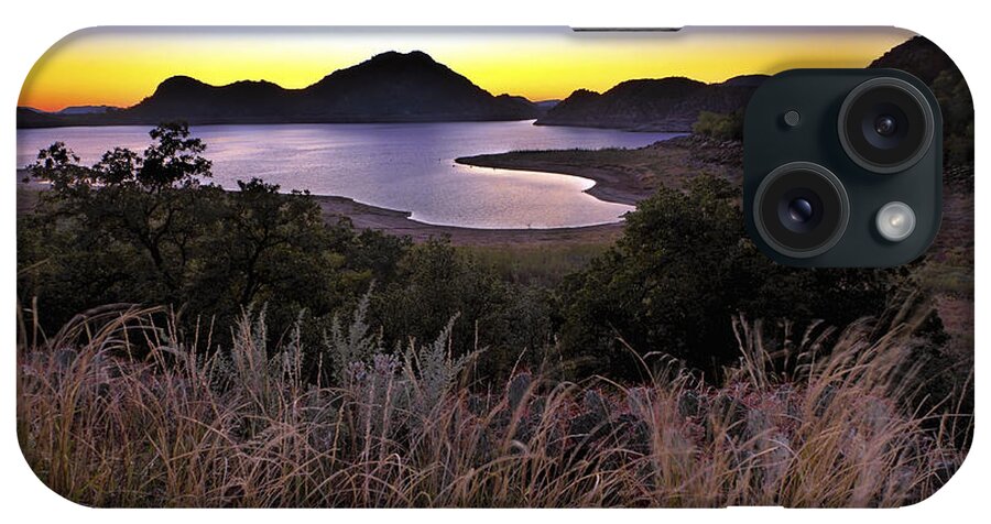 Quartz Mountains iPhone Case featuring the photograph Sunrise behind the Quartz Mountains - Oklahoma - Lake Altus by Jason Politte