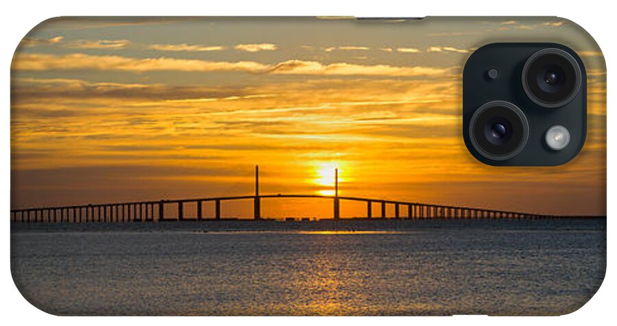 Photography iPhone Case featuring the photograph Sunrise Over Sunshine Skyway Bridge by Panoramic Images