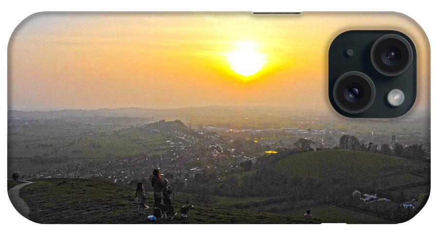 Sunset iPhone Case featuring the digital art Sunset At Glastonbury Tor by Andrew Middleton