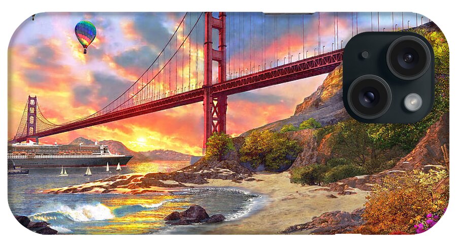 Golden Gate iPhone Case featuring the digital art Sunset at Golden Gate by MGL Meiklejohn Graphics Licensing