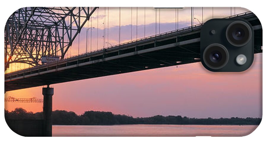 Photography iPhone Case featuring the photograph Sunset, Hernandez Desoto Bridge And by Panoramic Images