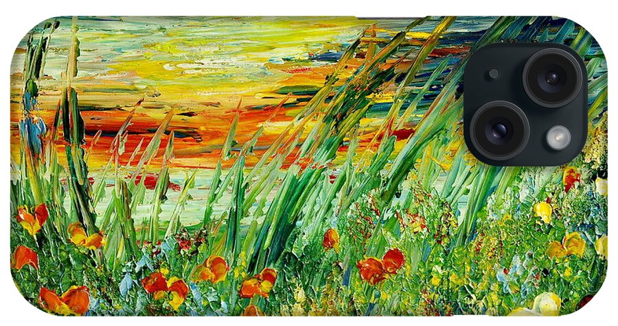 Sunset iPhone Case featuring the painting SUNSET MEADOW series by Teresa Wegrzyn