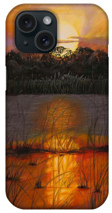 Painting iPhone Case featuring the painting Sunset on Florida's lake by Zina Stromberg
