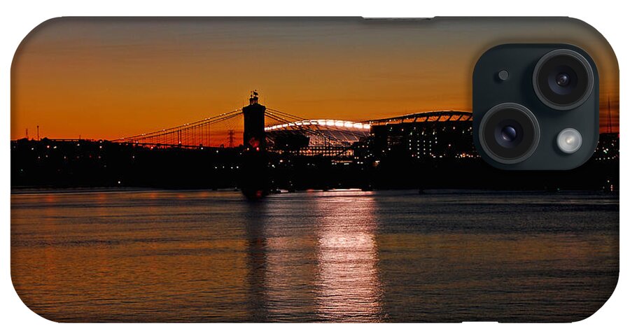 Cincinnati iPhone Case featuring the photograph Sunset on Paul Brown Stadium by Mary Carol Story