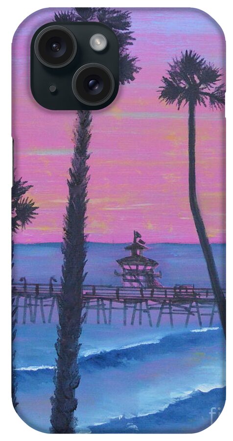 Sunset iPhone Case featuring the painting Sunset Pier by Mary Scott